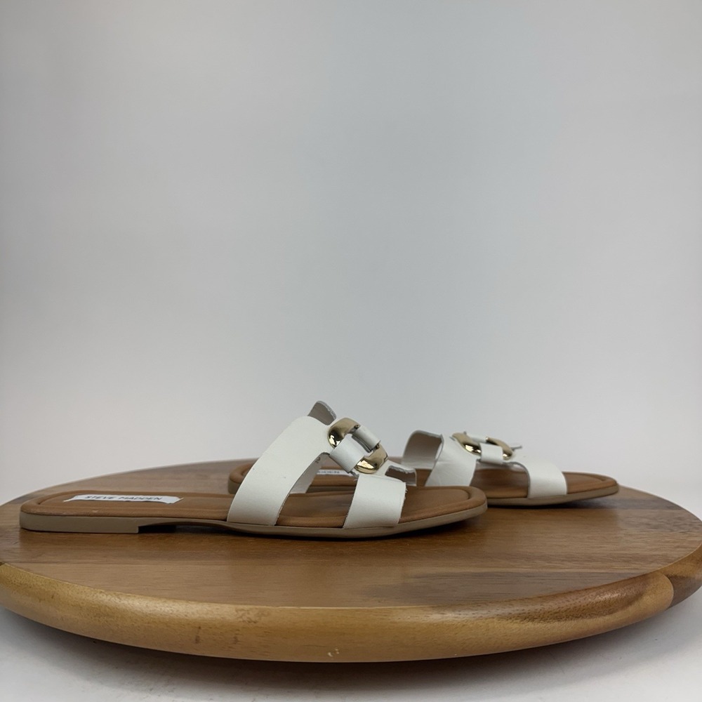 New NWOB Womens Steve Madden Composure White Leather Slides Sandals Size 10 M